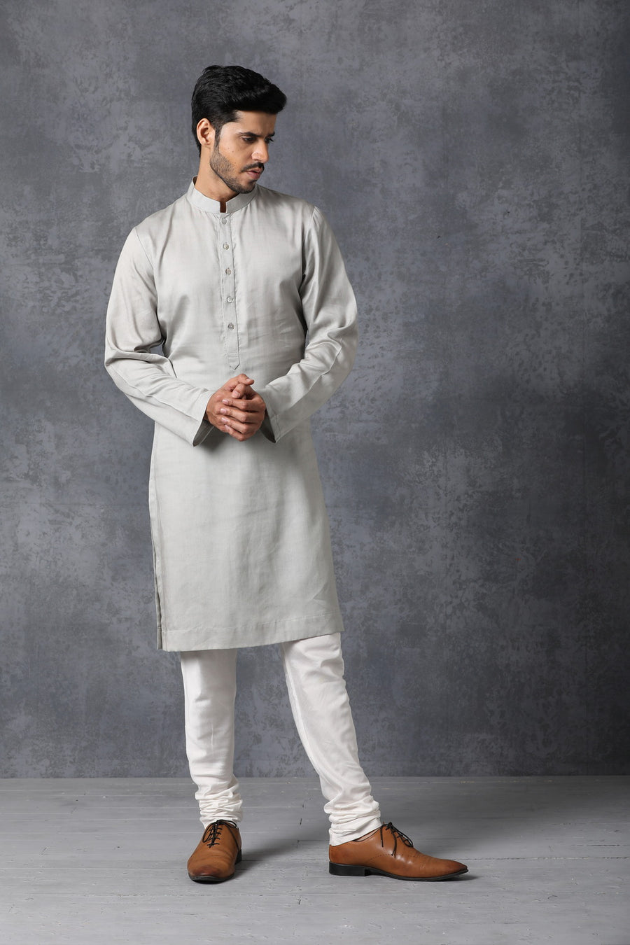 Steel Grey Plain Imported Cotton Kurta Set for Diwali & Modern Events | AVK Essentials