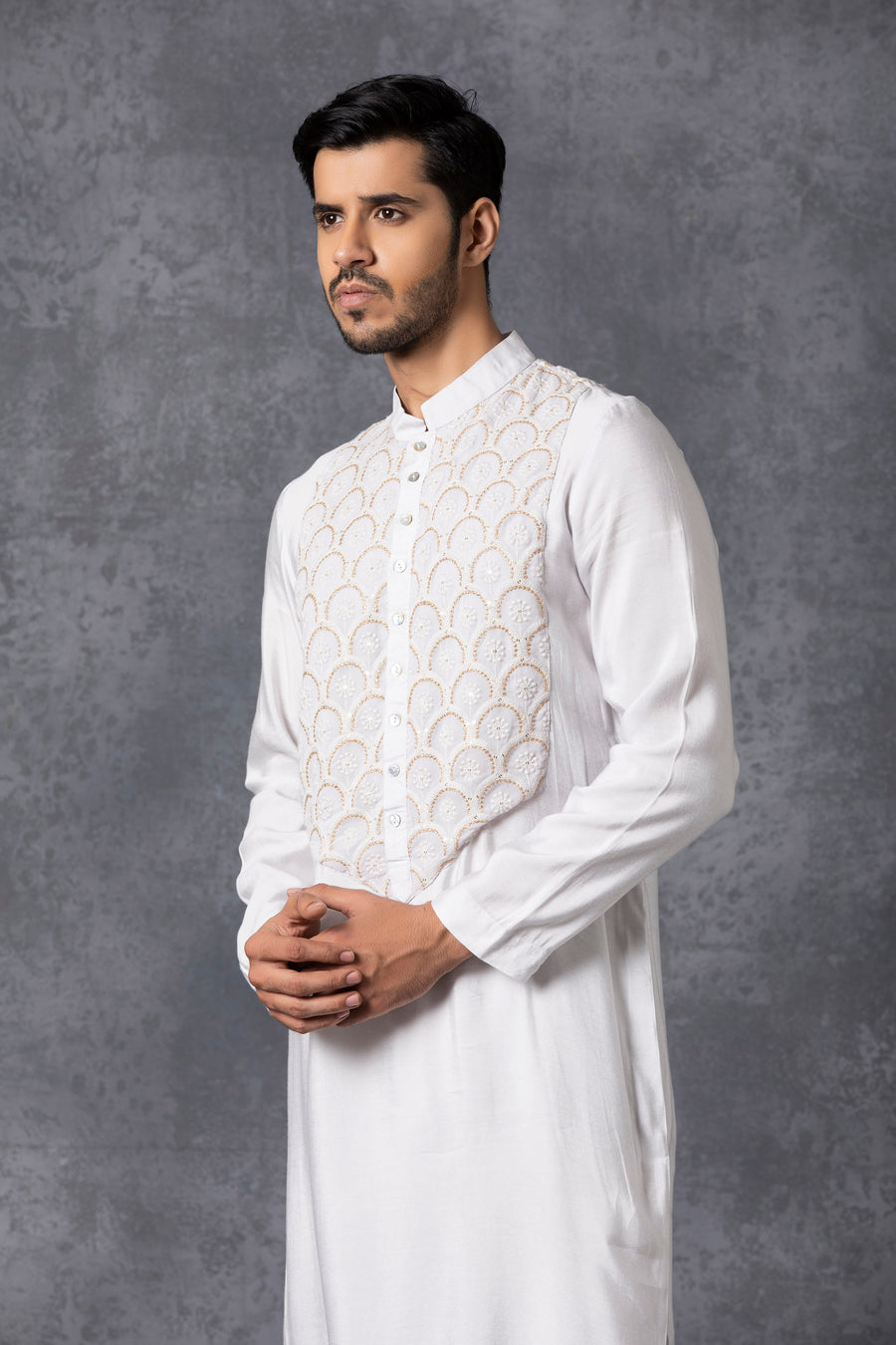 Ice Grey Lucknowi Embroidered Kurta Set for Diwali & Festive Wear | Shahrah by AVK