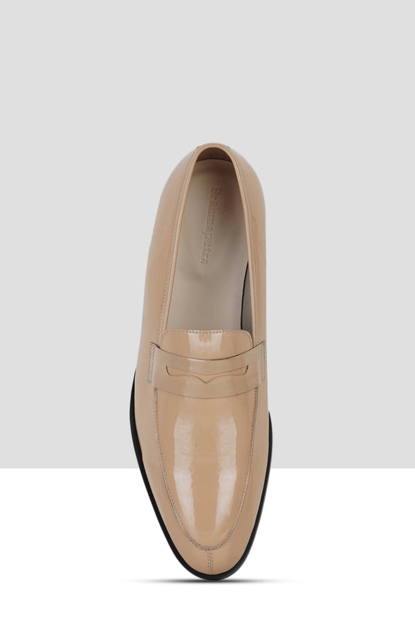 Beige patent Penny loafers