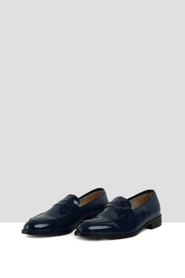 Navy Patent Leather Penny Loafers