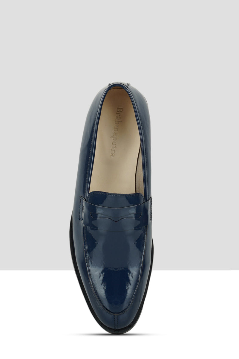 Navy Patent Leather Penny Loafers