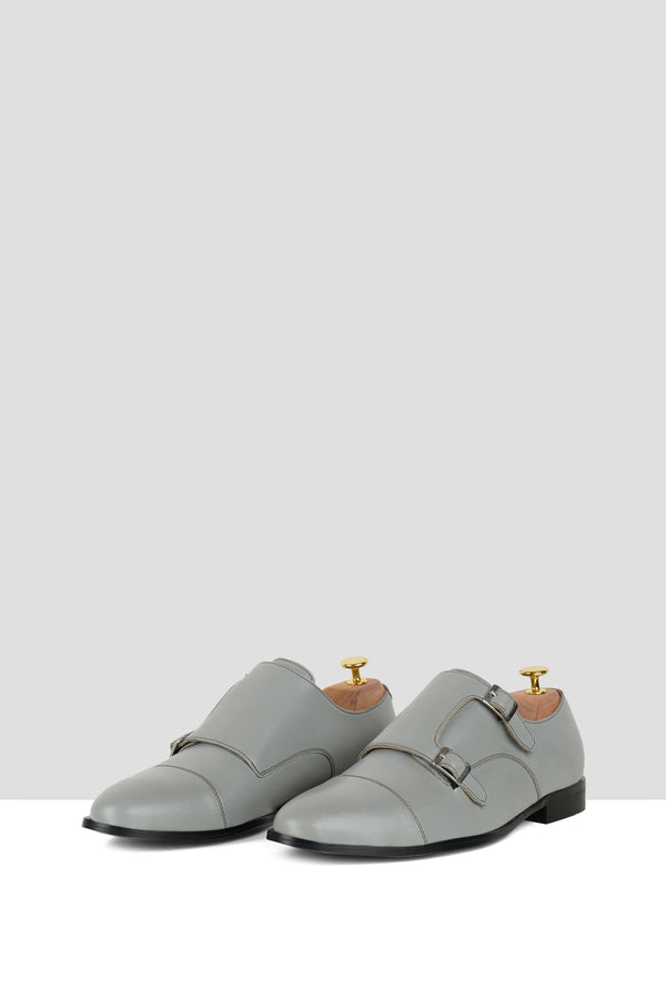 Grey Matte Leather Monks