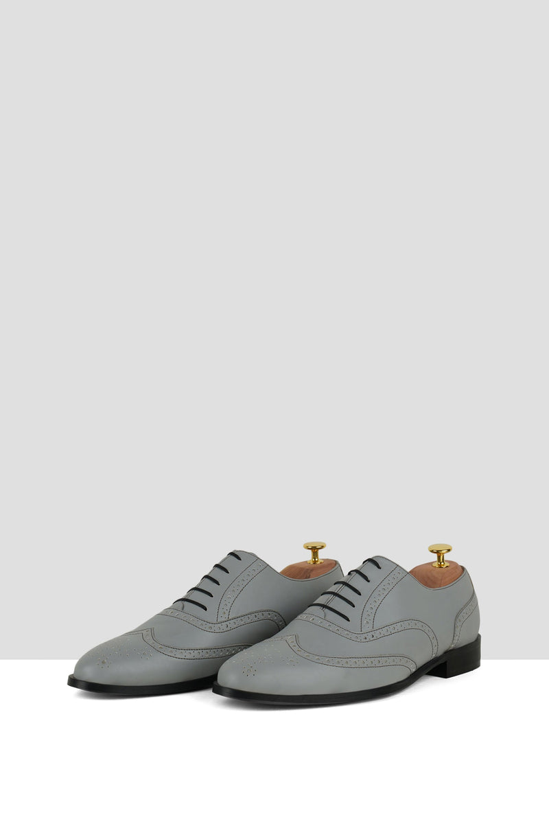 Grey Matte Leather Brogues